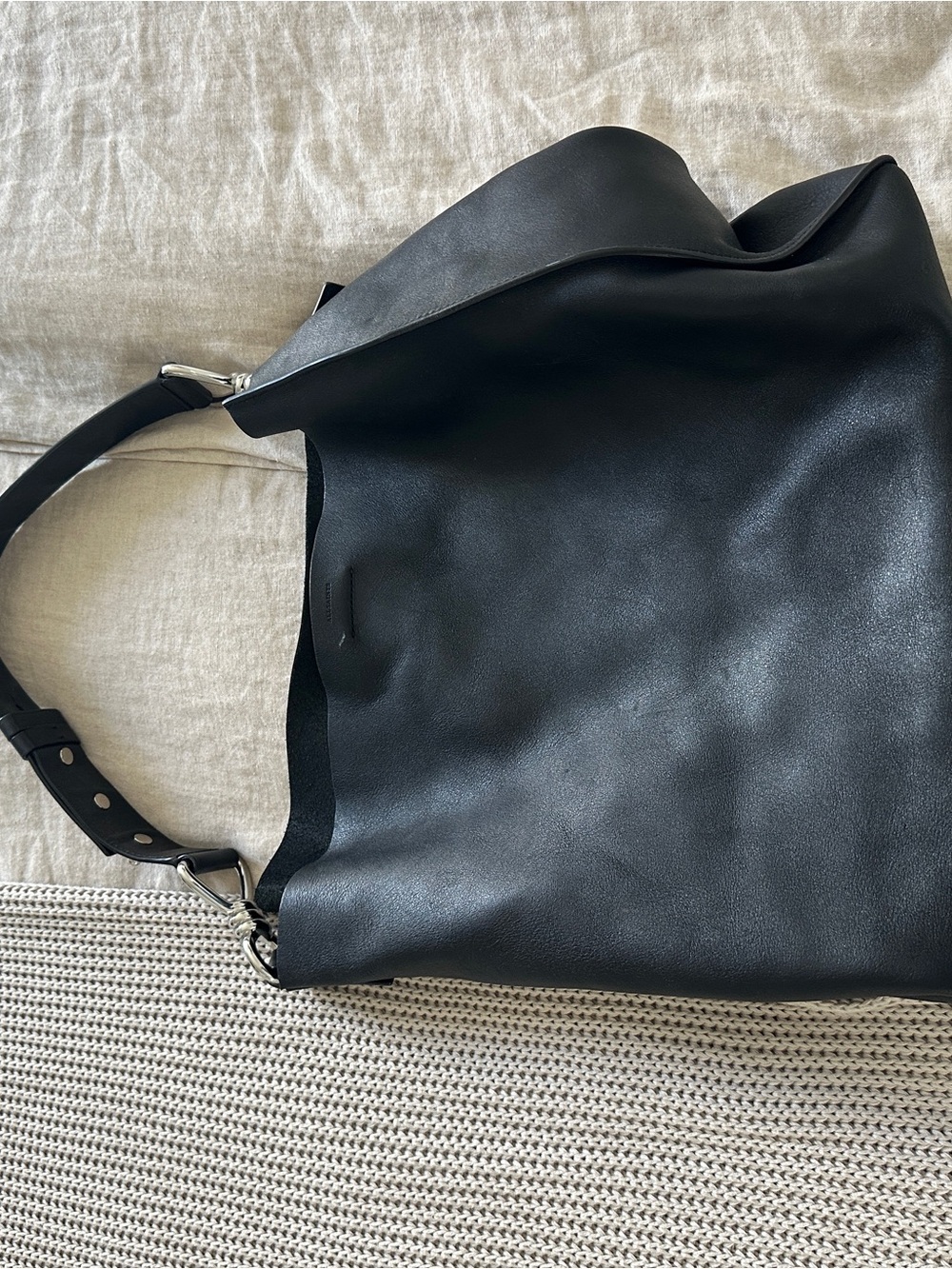 All Saints Black Leather Shoulder Tote - Picture 7 of 13